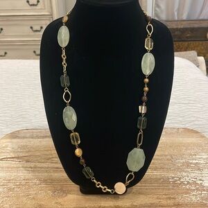 Vintage Gold Tone Cookie Lee Green Beaded Long Statement Necklace